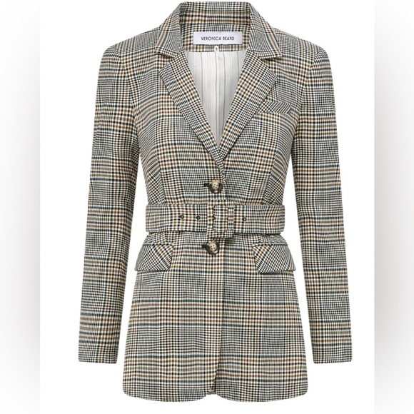 Veronica Beard Ryanne Belted Plaid Dickey Jacket ecru green multi NWT - Picture 5 of 11